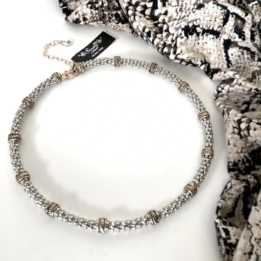 Scroll Gold And Silver Tone Metal Wire Statement Collar Necklace Crystal Accents - Picture 4 of 13